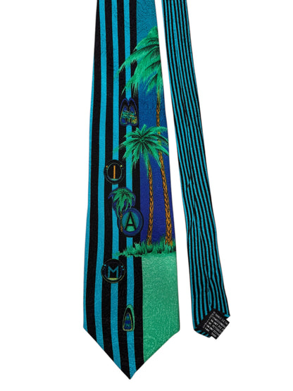 Cravatta Gianni Versace vintage in seta fantasia palme e righe — foto 2
