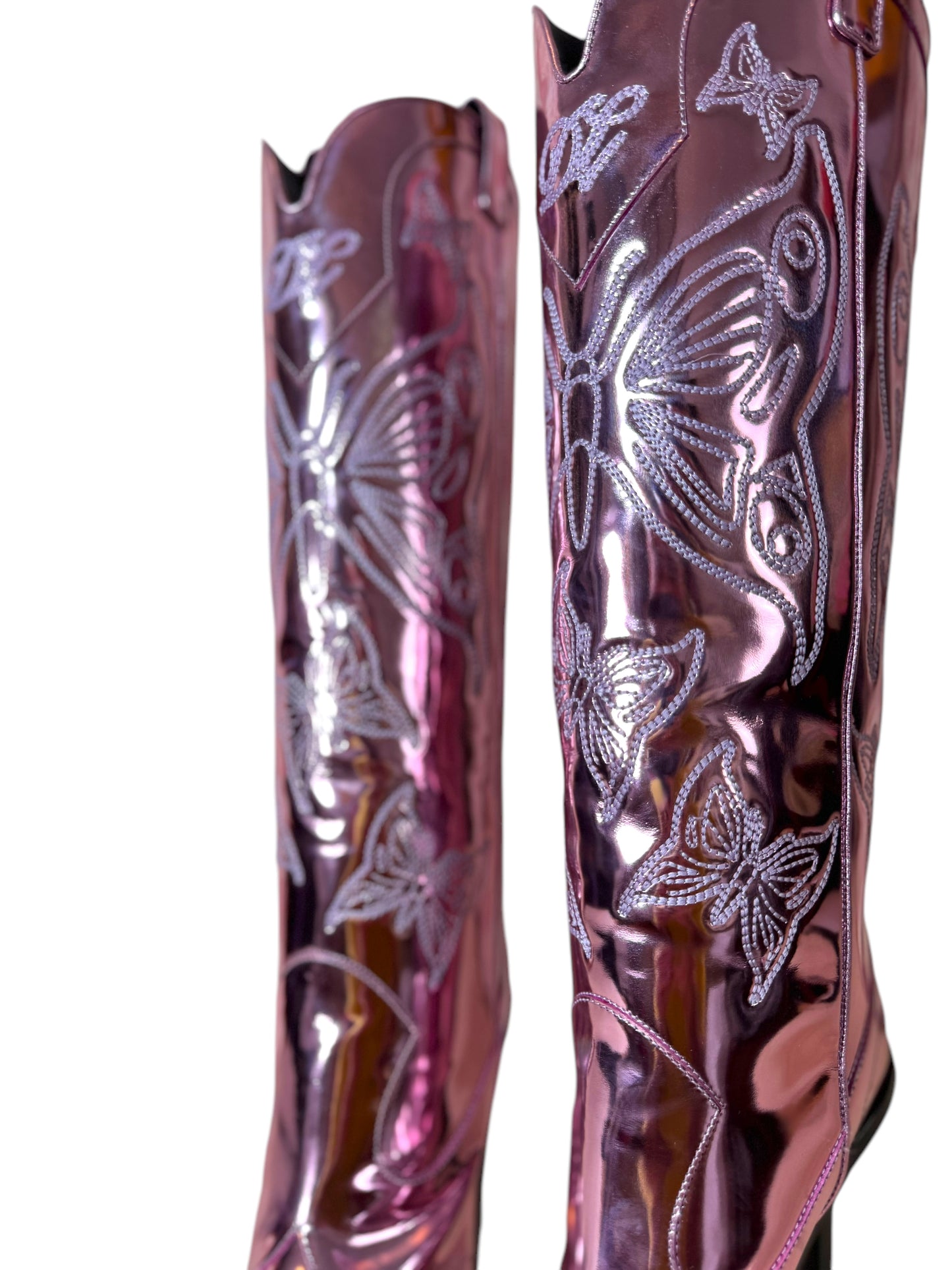 Versace x Dua Lipa Stivali Texani Pink Laminati – Taglia 40