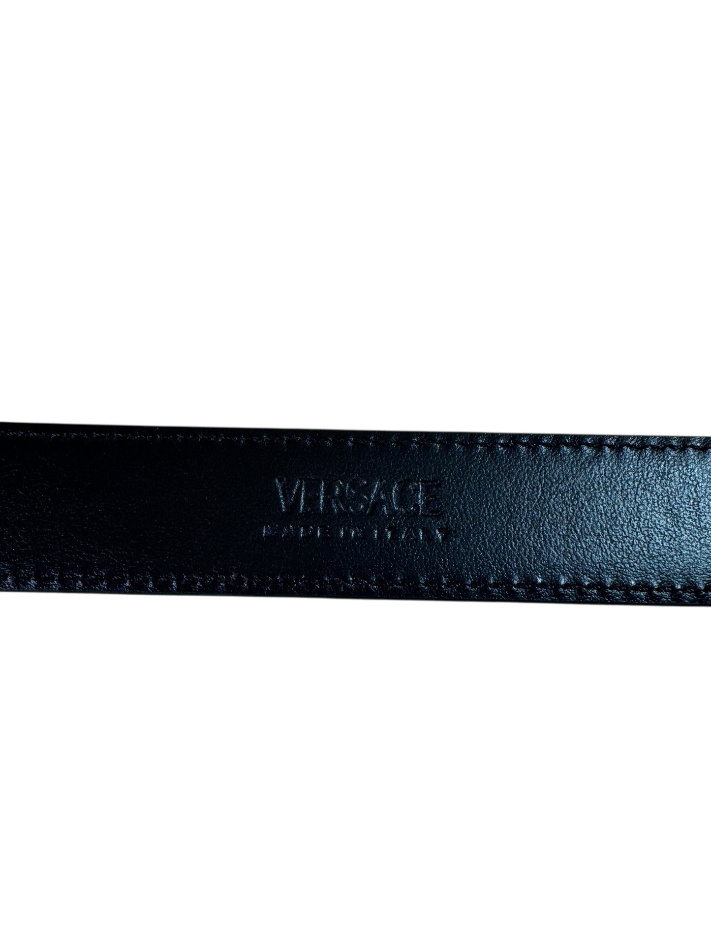 Cintura Versace nera in pelle con doppia Medusa, misura 65
