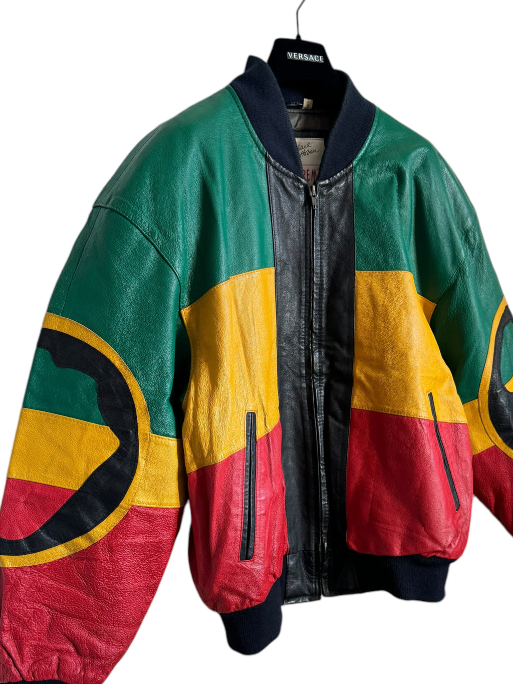 Giubbotto in pelle WhereMi Michael Hoban multicolor con maxi applicazioni, taglia M — foto 3