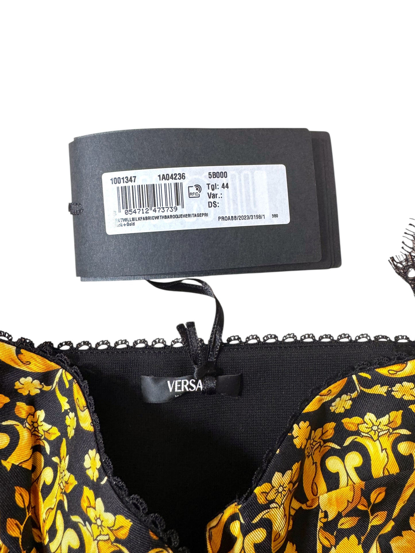 Versace top bustier seta Baroque Heritage nero oro pizzo tg 44 nuovo