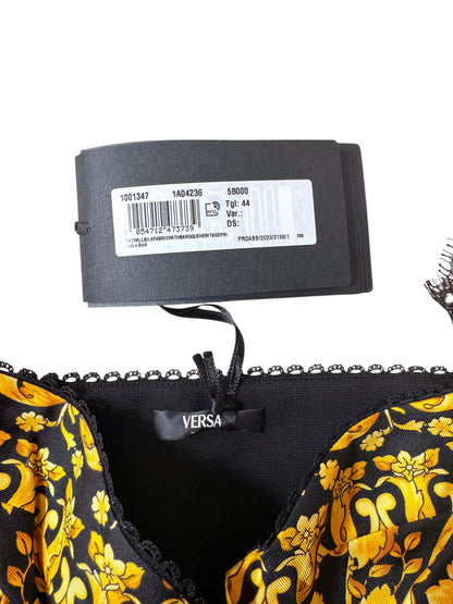 Versace top bustier seta Baroque Heritage nero oro pizzo tg 44 nuovo