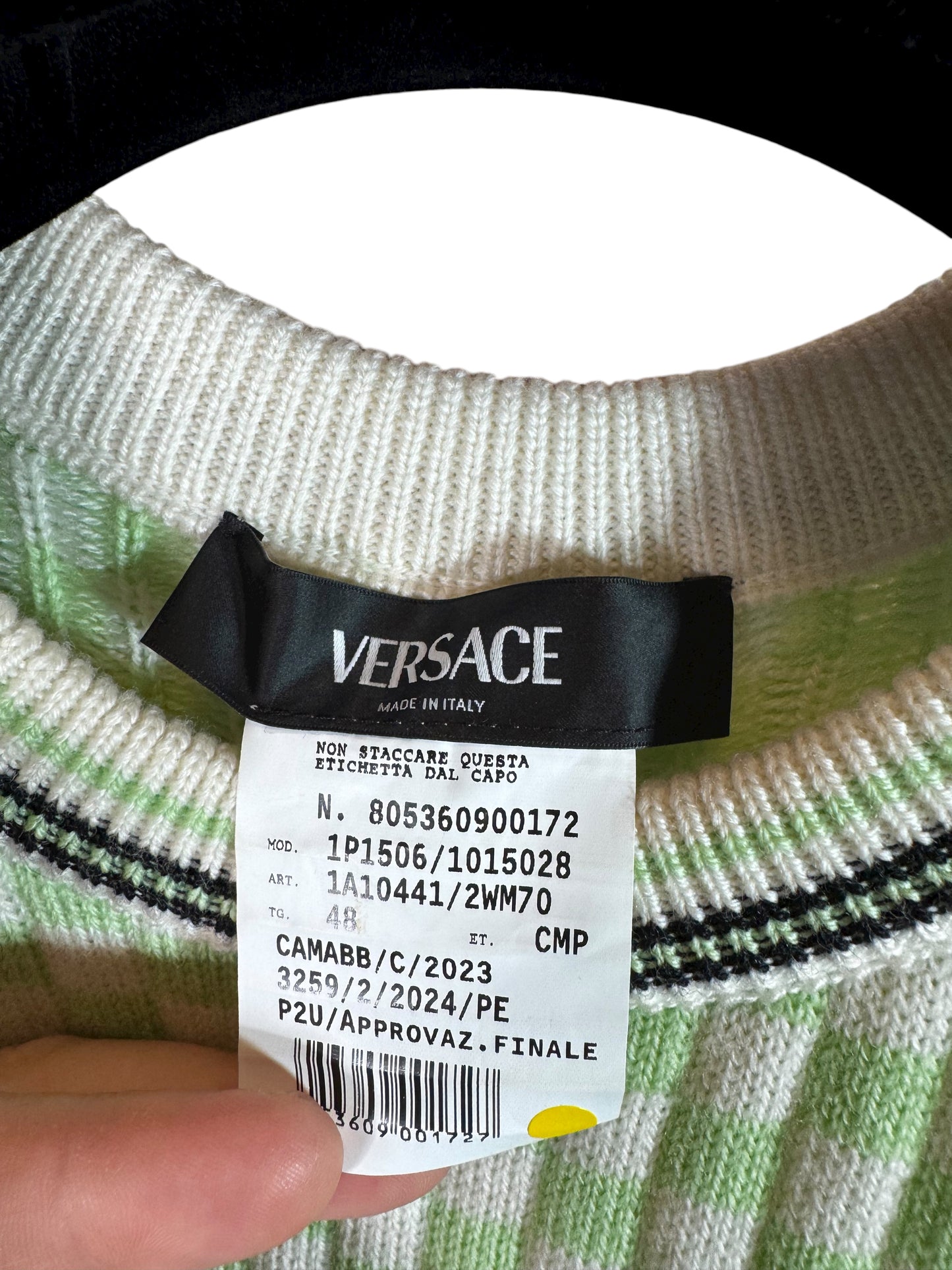 Versace gilet in maglia check verde e bianco con logo Medusa – Taglia 48 (M)