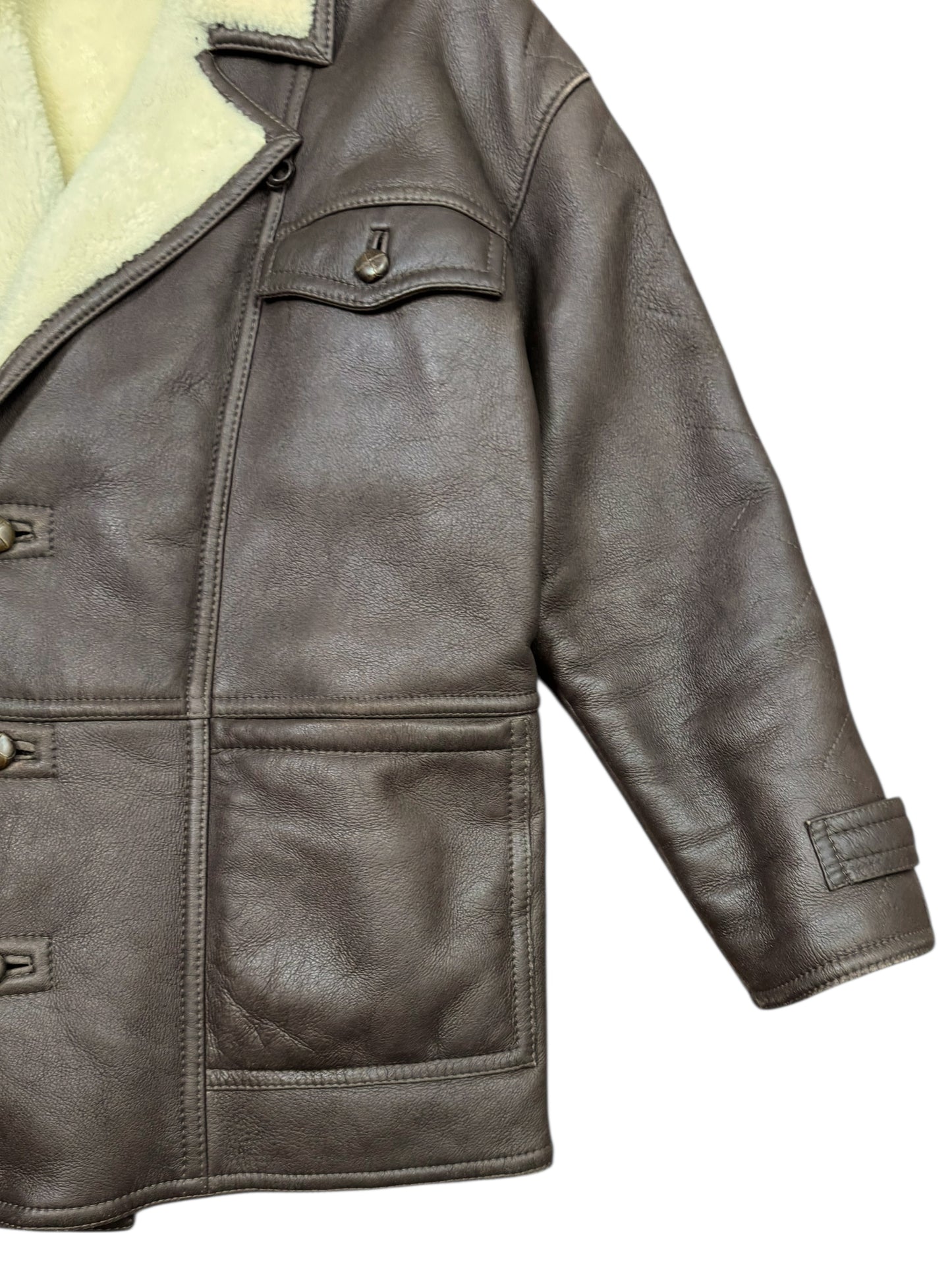 Giacca montone shearling vera pelle marrone vintage uomo — foto 5