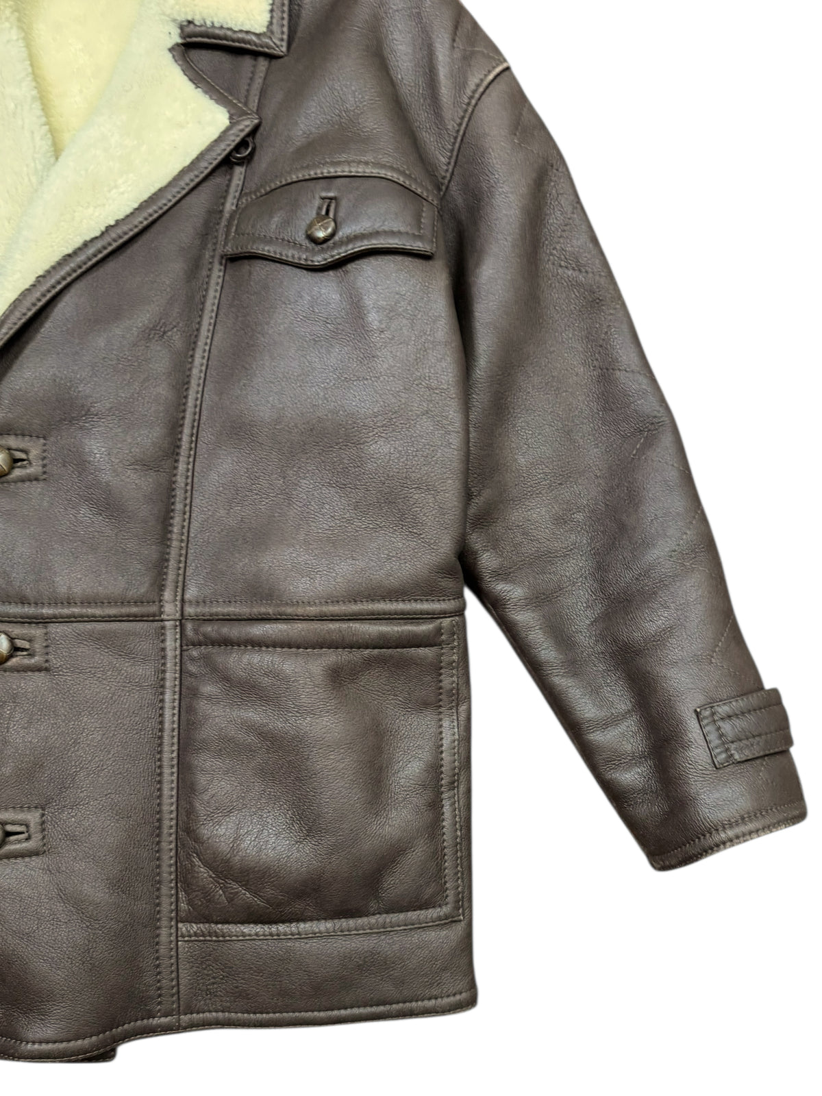 Giacca montone shearling vera pelle marrone vintage uomo — foto 5