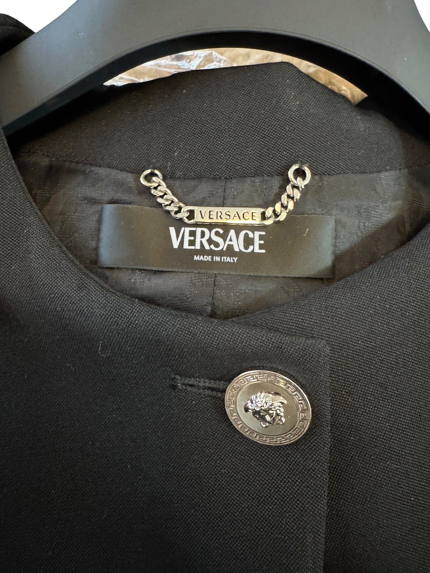 Giacca Versace donna nera in lana vergine bottoni Medusa taglia 38 Made in Italy