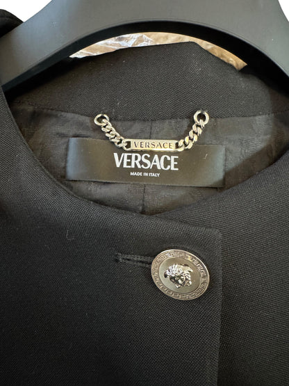 Giacca Versace donna nera in lana vergine bottoni Medusa taglia 38 Made in Italy