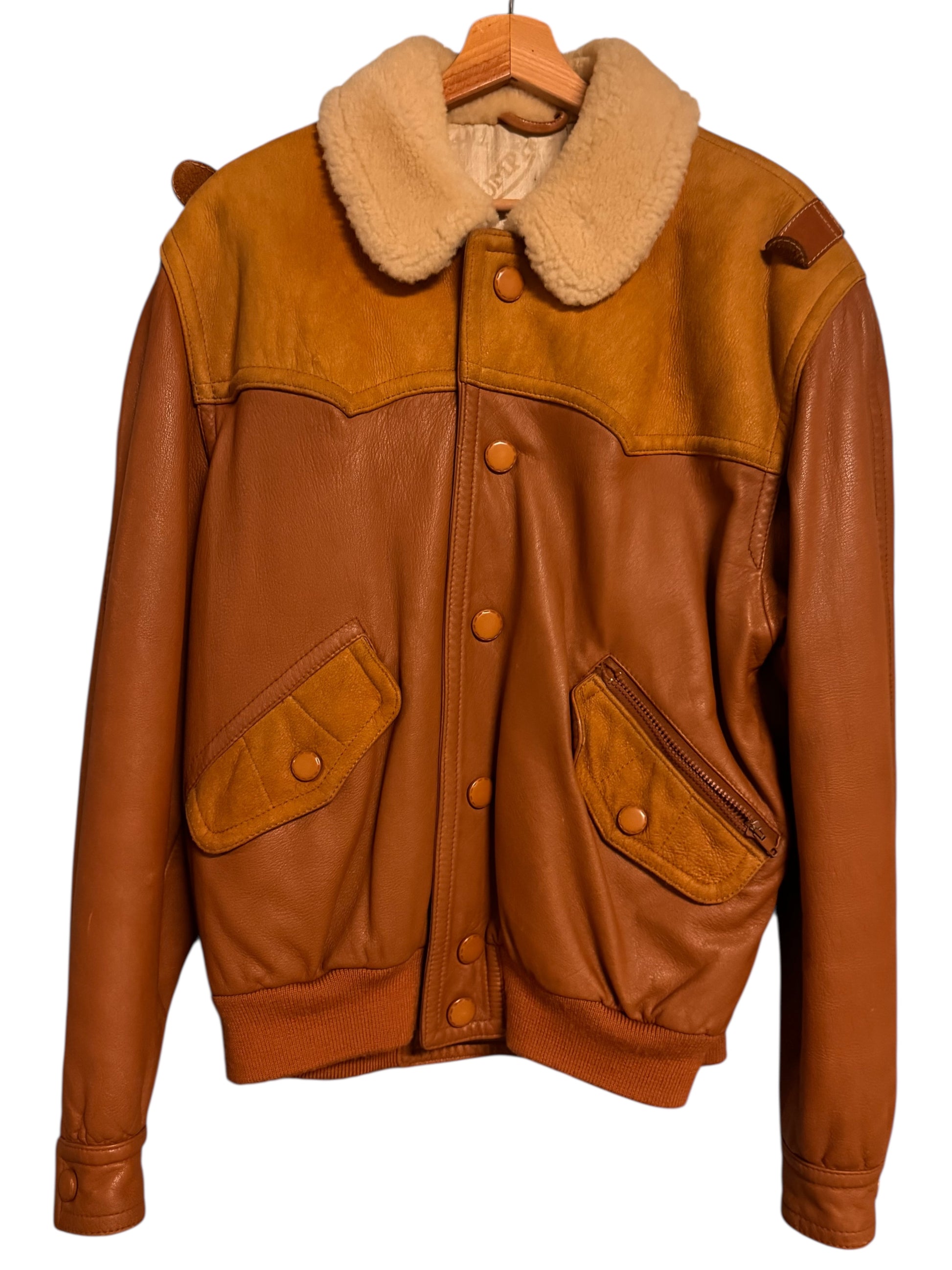 Giacca vintage Pancaldi in pelle ovina con colletto shearling made in Italy — foto 11