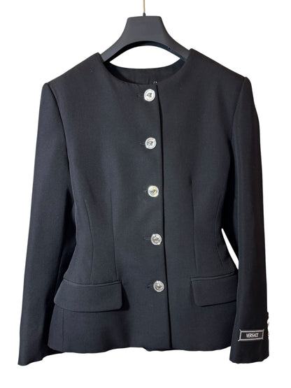 Giacca Versace donna nera in lana vergine bottoni Medusa taglia 38 Made in Italy