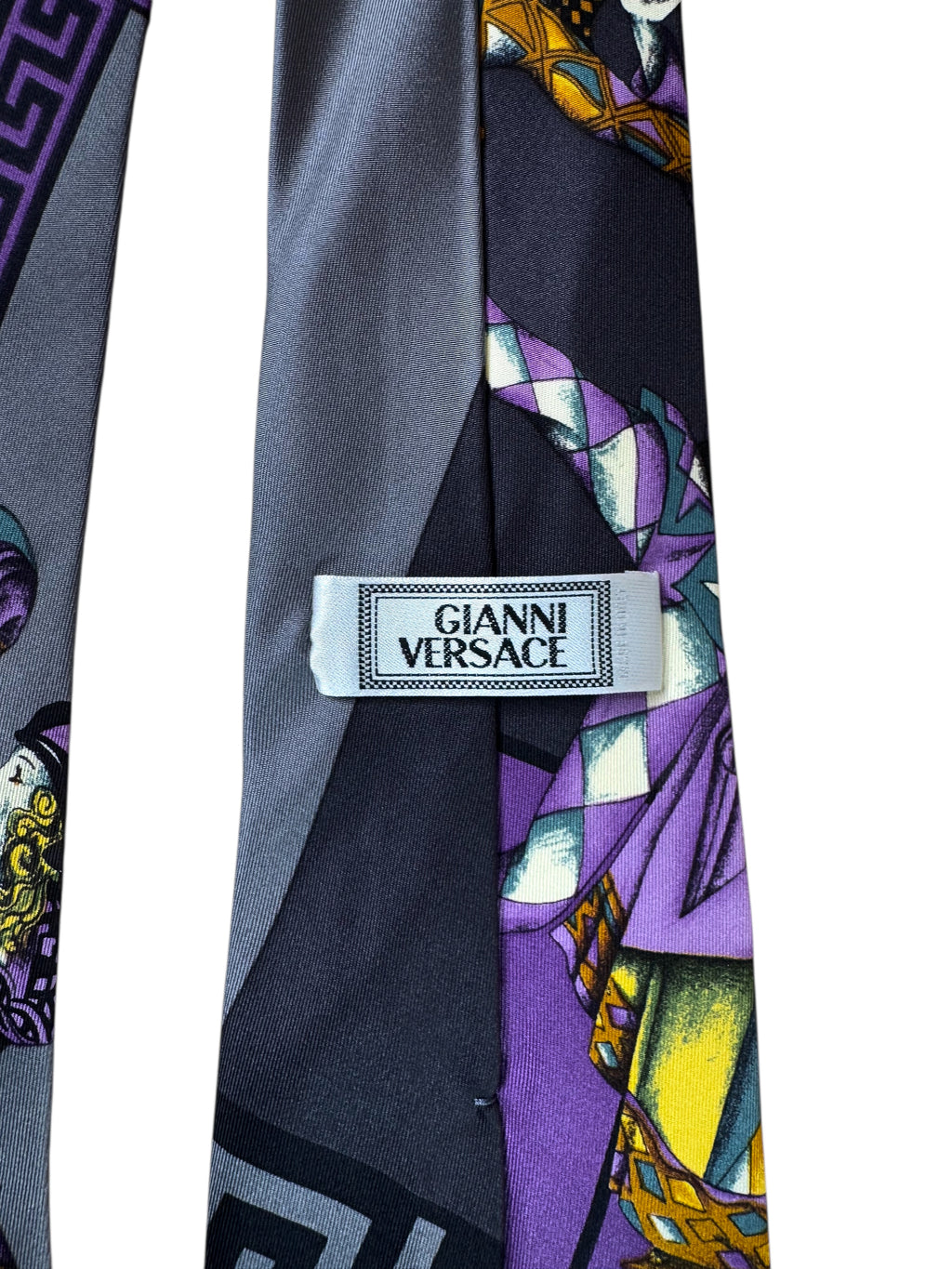 Cravatta Vintage Gianni Versace – Maschere Teatrali e Figure Arlecchino – 100% Seta Made in Italy — foto 9