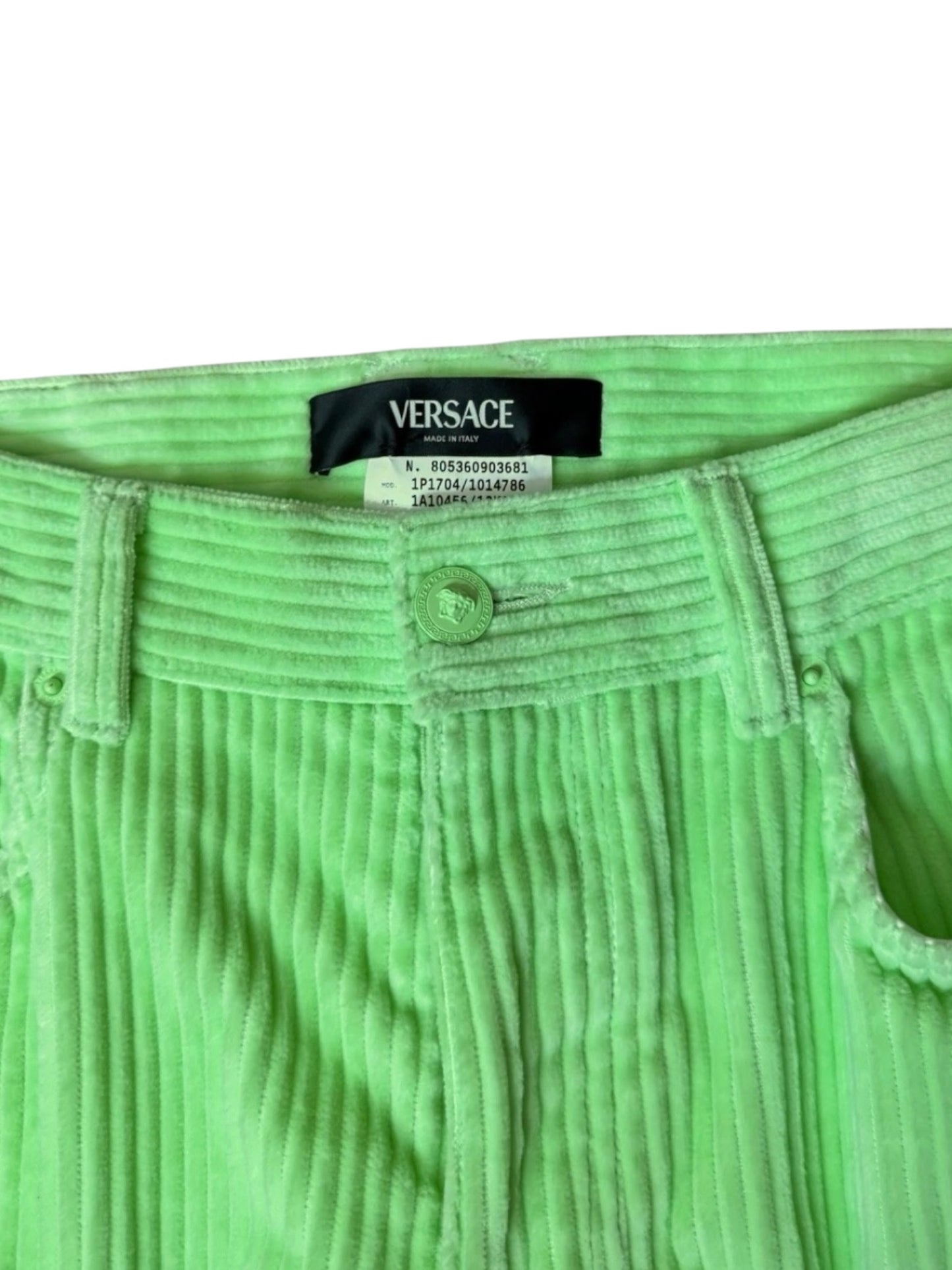 Pantaloni Versace in velluto a coste verde lime - Made in
Italy - Taglia 32