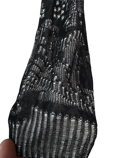 Cardigan Versace nero in cotone traforato lavorazione a punti caduti
