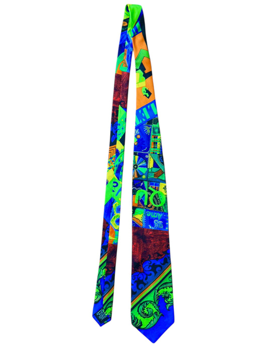 Cravatta vintage Gianni Versace seta multicolor stampa patchwork barocco