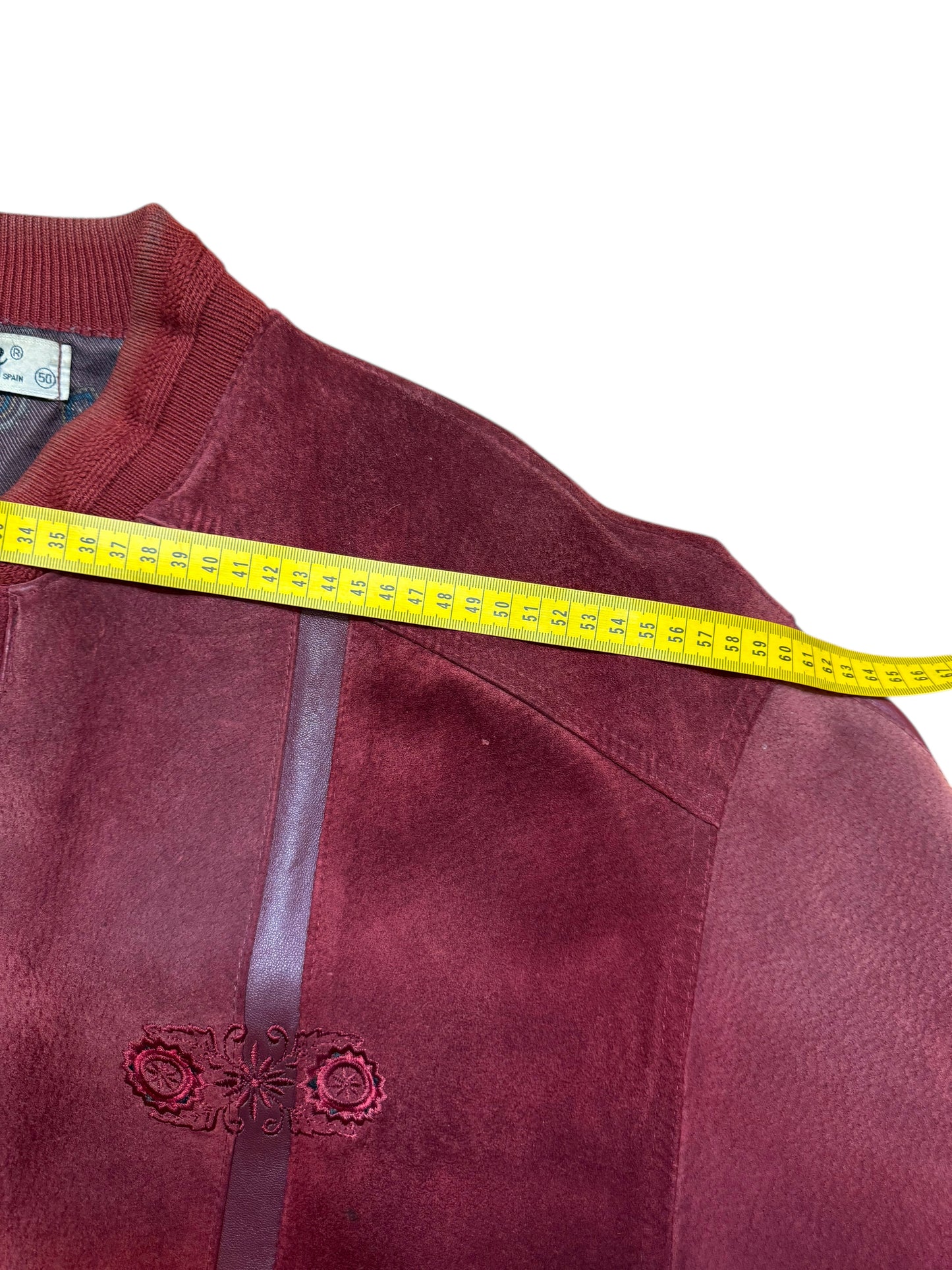 Giacca vintage Eclipse velluto bordeaux pelle inserti ricamo Made in Spain — foto 12