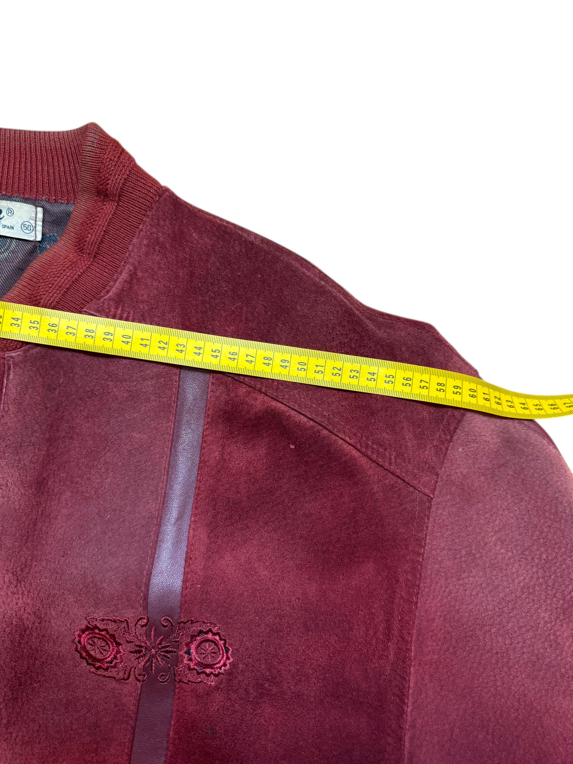 Giacca vintage Eclipse velluto bordeaux pelle inserti ricamo Made in Spain — foto 12