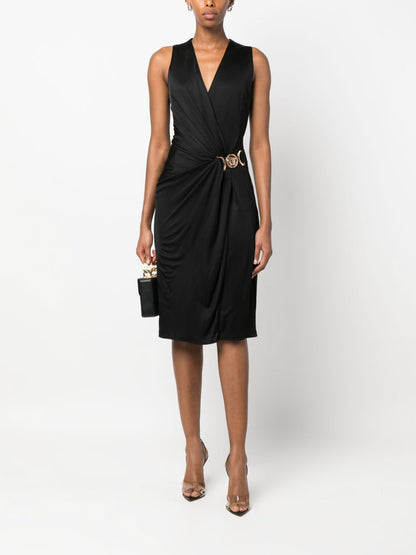 Abito Versace Nero Medusa Draped Jersey Made in Italy — foto 2