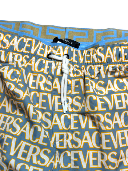 Versace Costume Uomo Logo All Over Azzurro Giallo Taglia XL - Made in Italy
