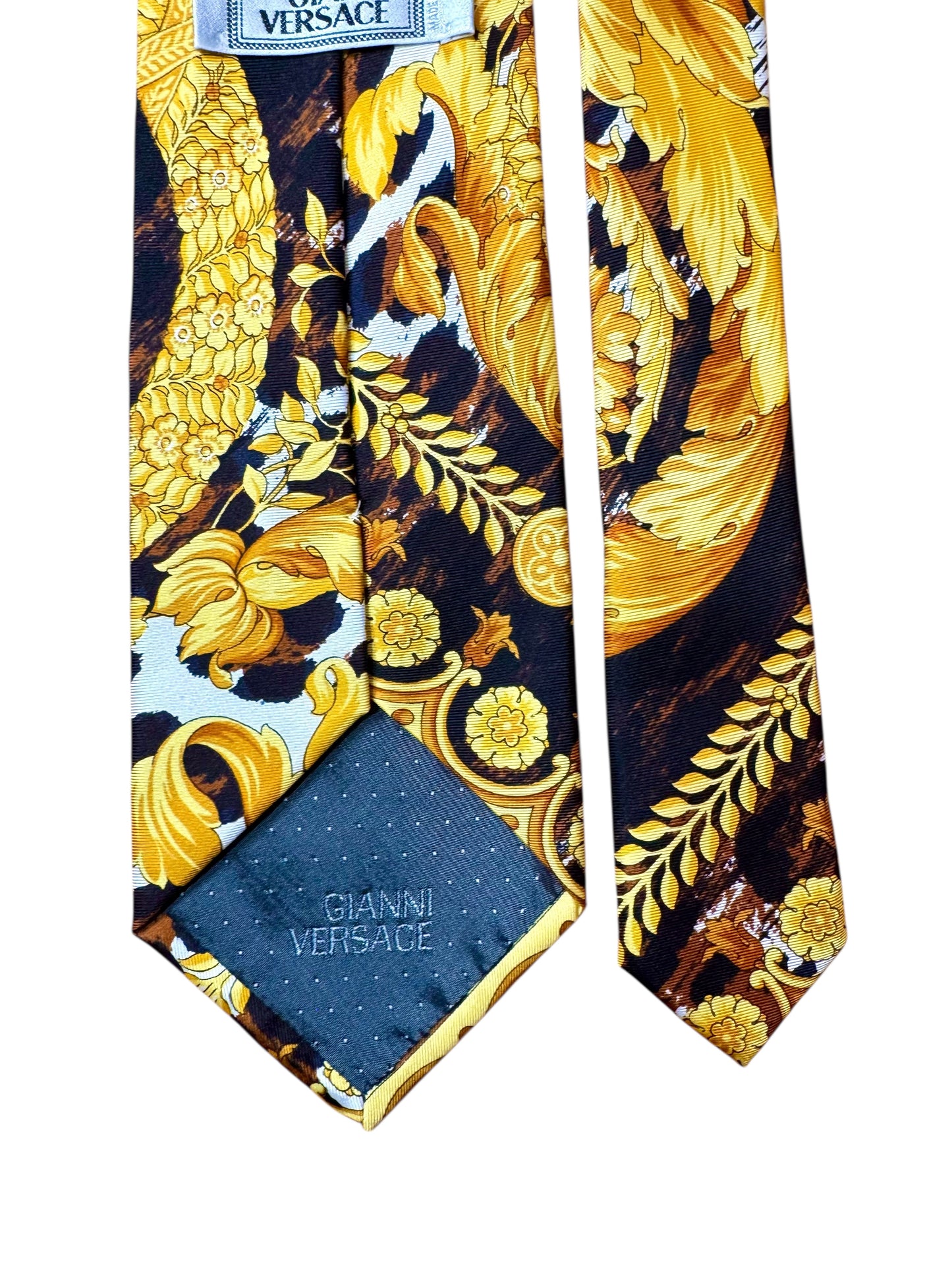 Cravatta vintage Gianni Versace seta stampa Wild Barocco animalier
