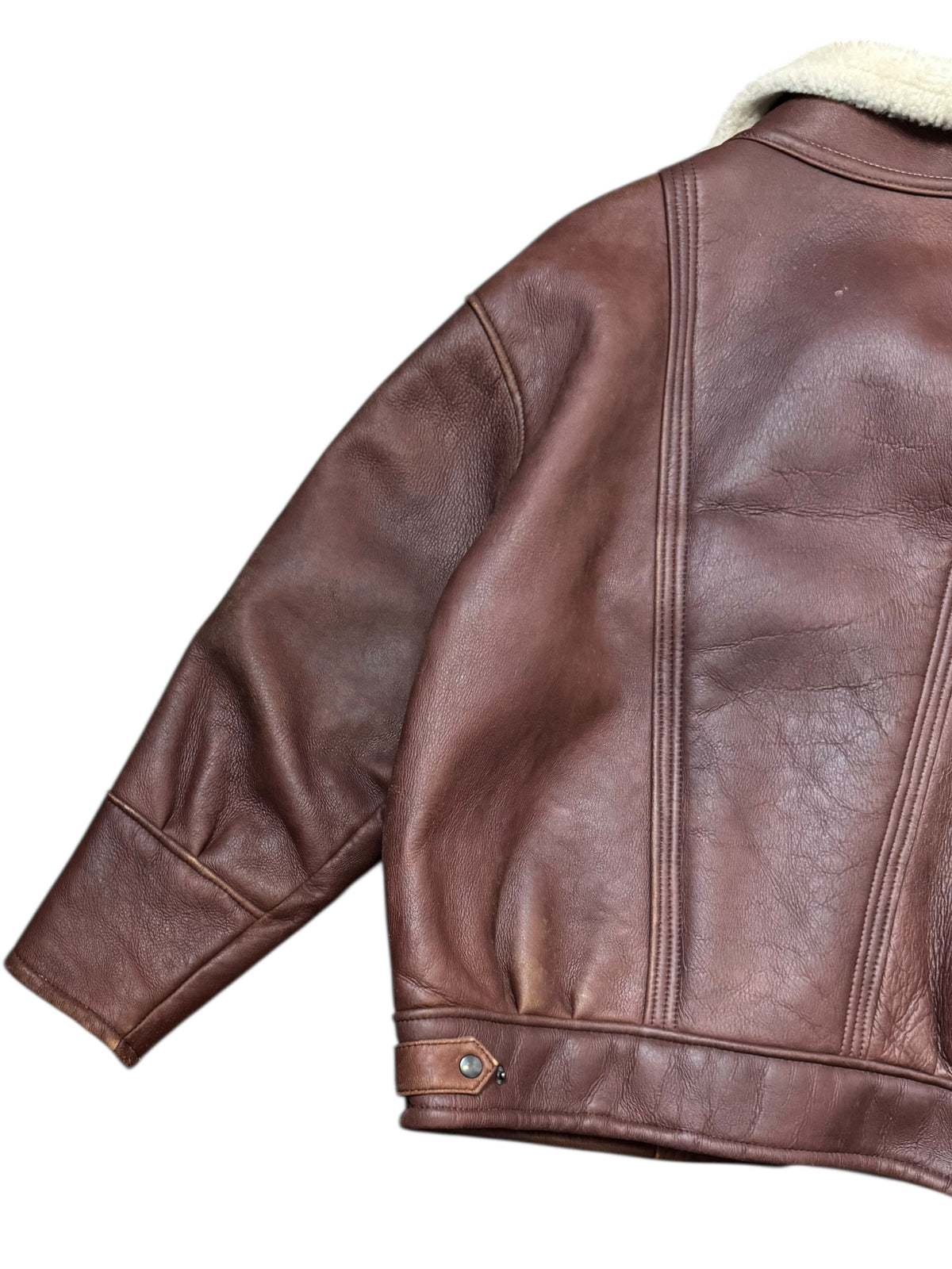 Giacca aviator vintage shearling montone marrone bomber oversize — foto 5