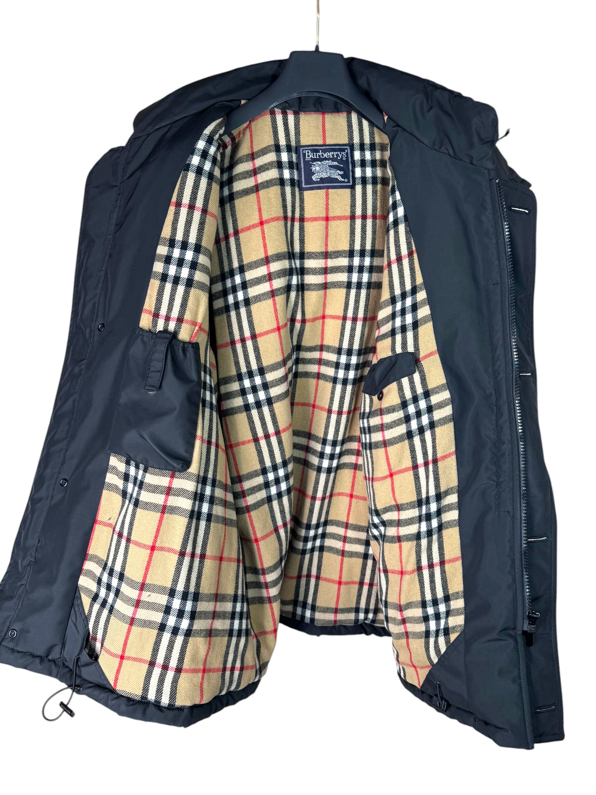 Burberry’s Piumino Giacca Nero Check Nova Cappuccio Taglia 54