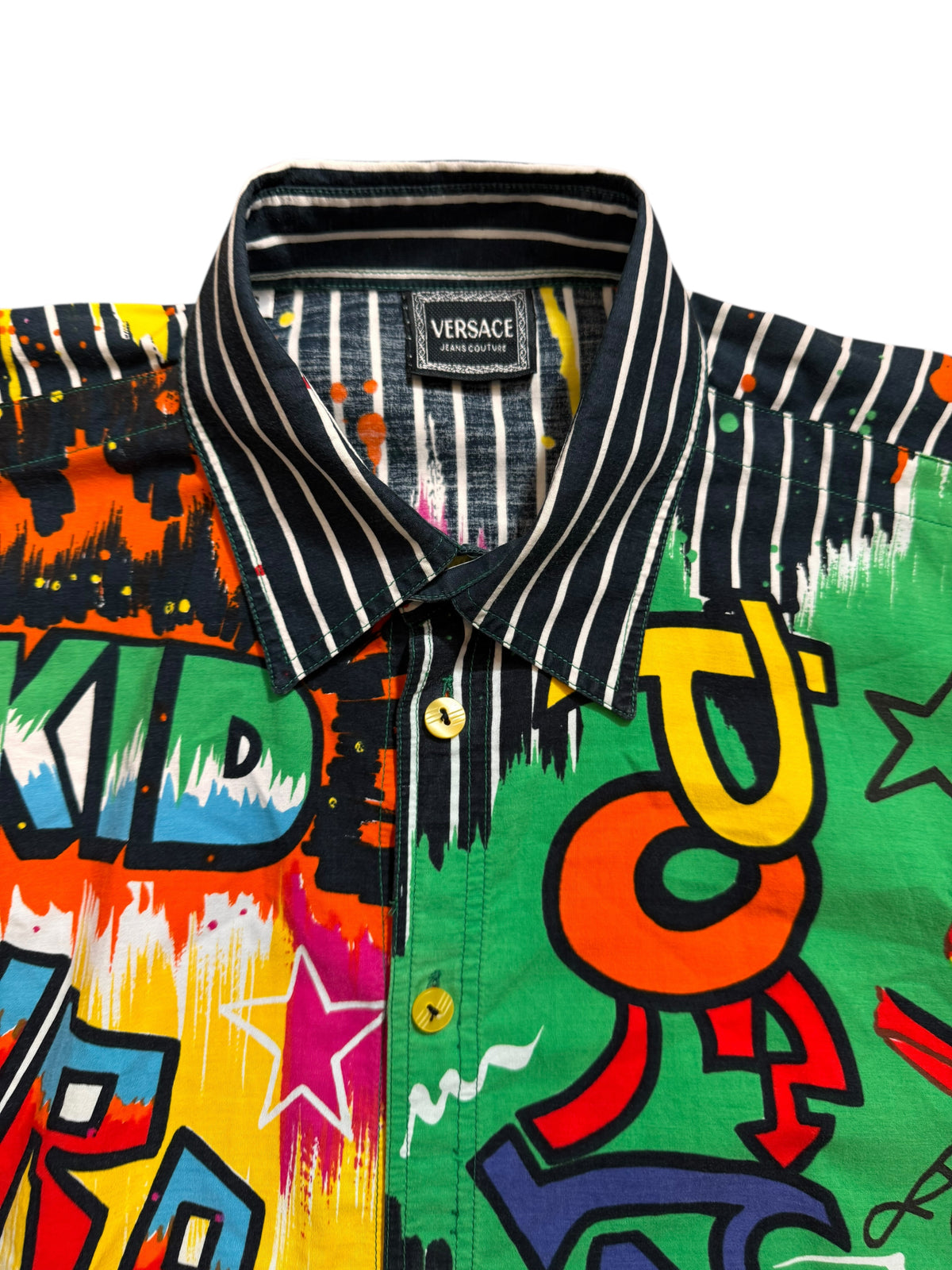 Versace Vintage Camicia Uomo Graffiti Multicolor a Righe Taglia S — foto 5