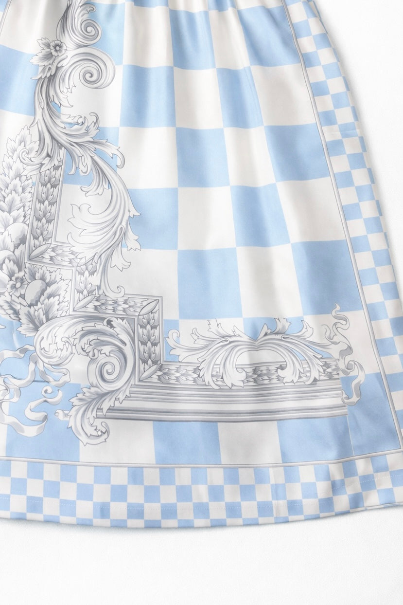 Shorts Versace in seta a quadri azzurri con cornice barocca - tg 56 — foto 4