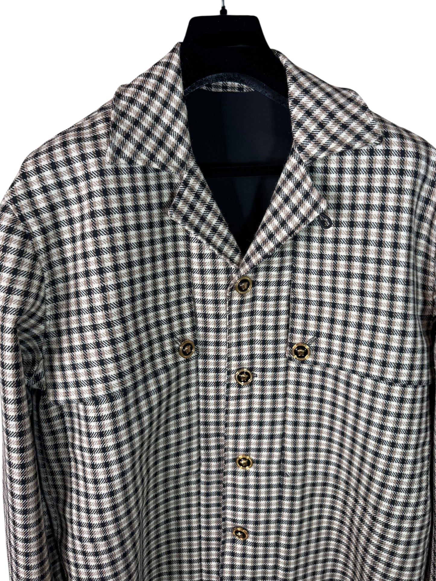 Versace Giacca Uomo Check Marrone/Nero con Bottoni Medusa – Taglia 48 IT.