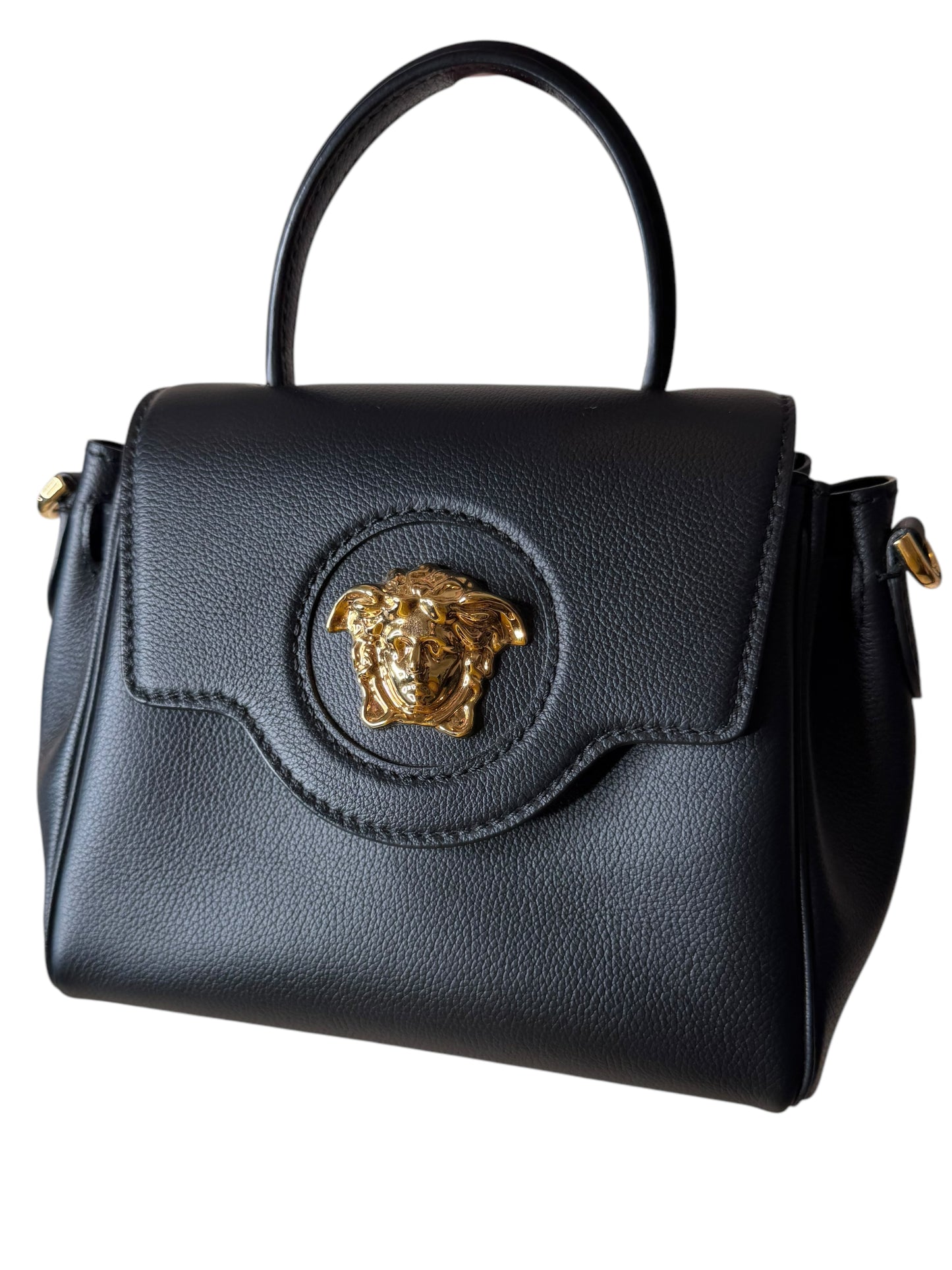 Versace Mini Borsa Medusa in Pelle Nera con Tracolla a Catena Oro - Made in Italy