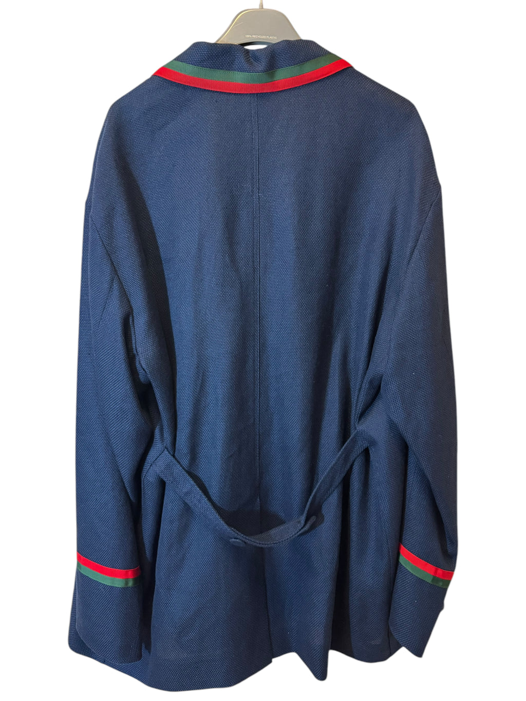 Giacca Blazer Gucci in lino blu con Web stripe e ricamo — foto 3