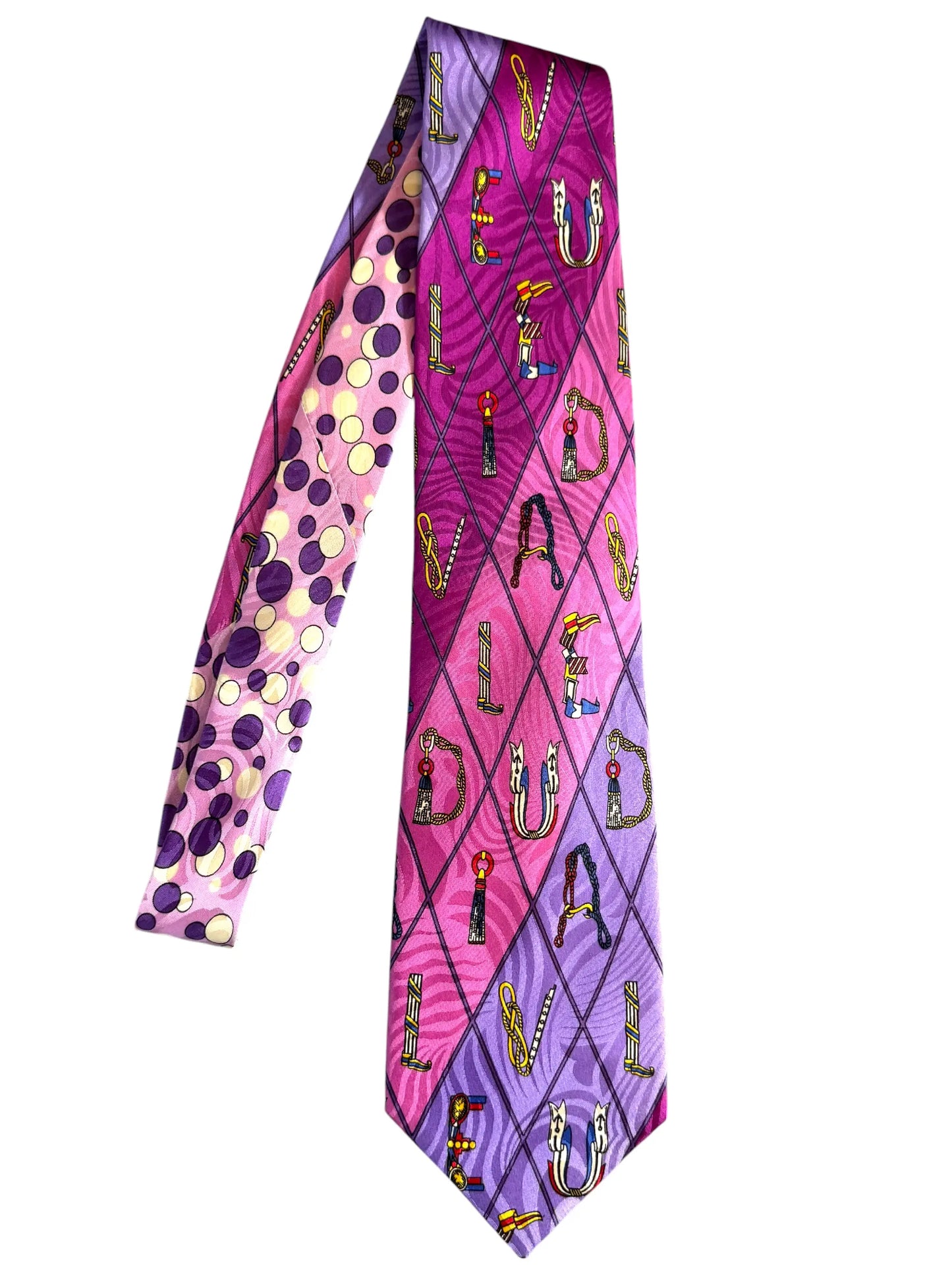 Gianni Versace cravatta vintage seta fantasia geometrica rosa viola Made in Italy