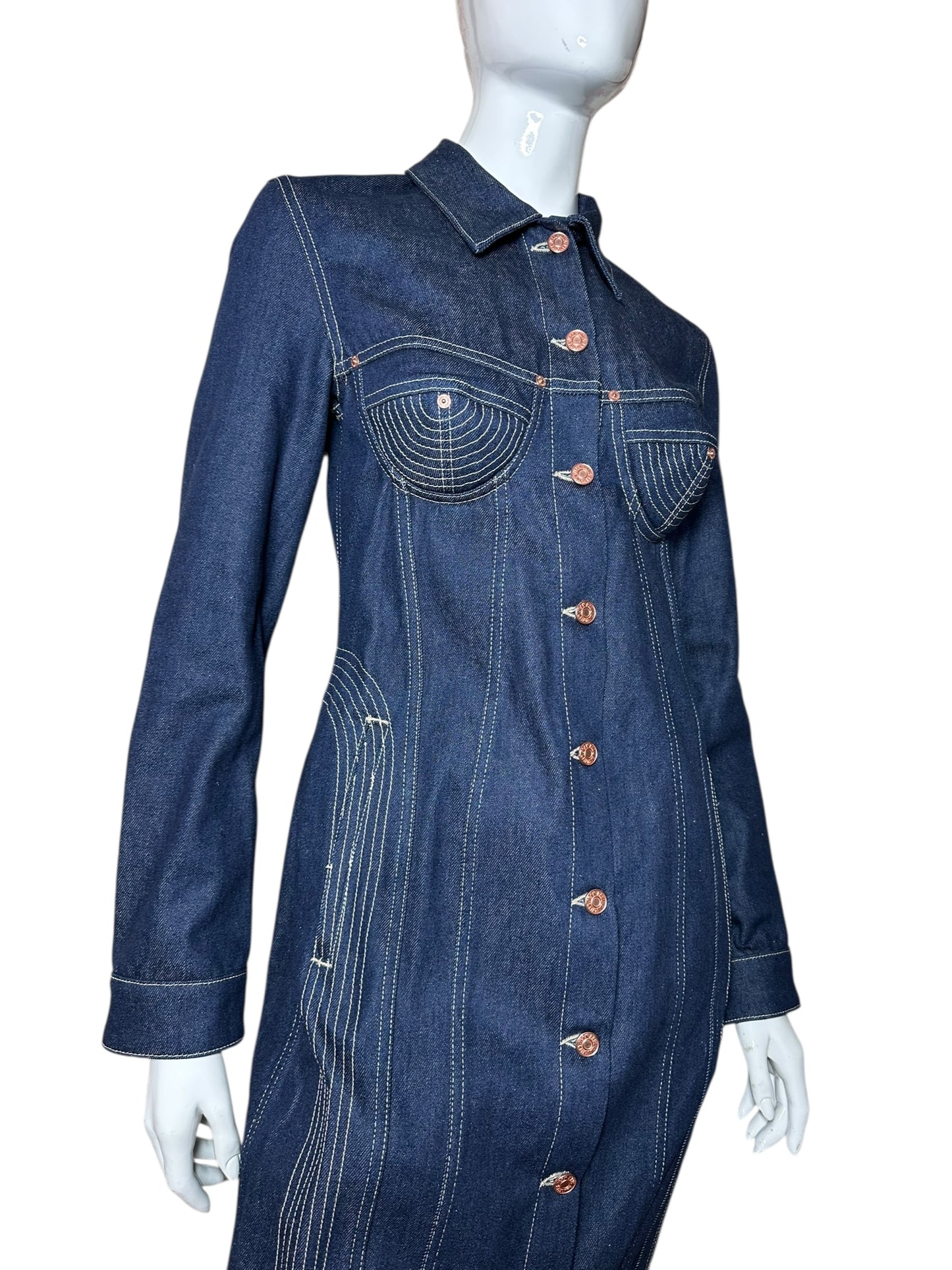 Jean Paul Gaultier maxi giacca in denim (S)