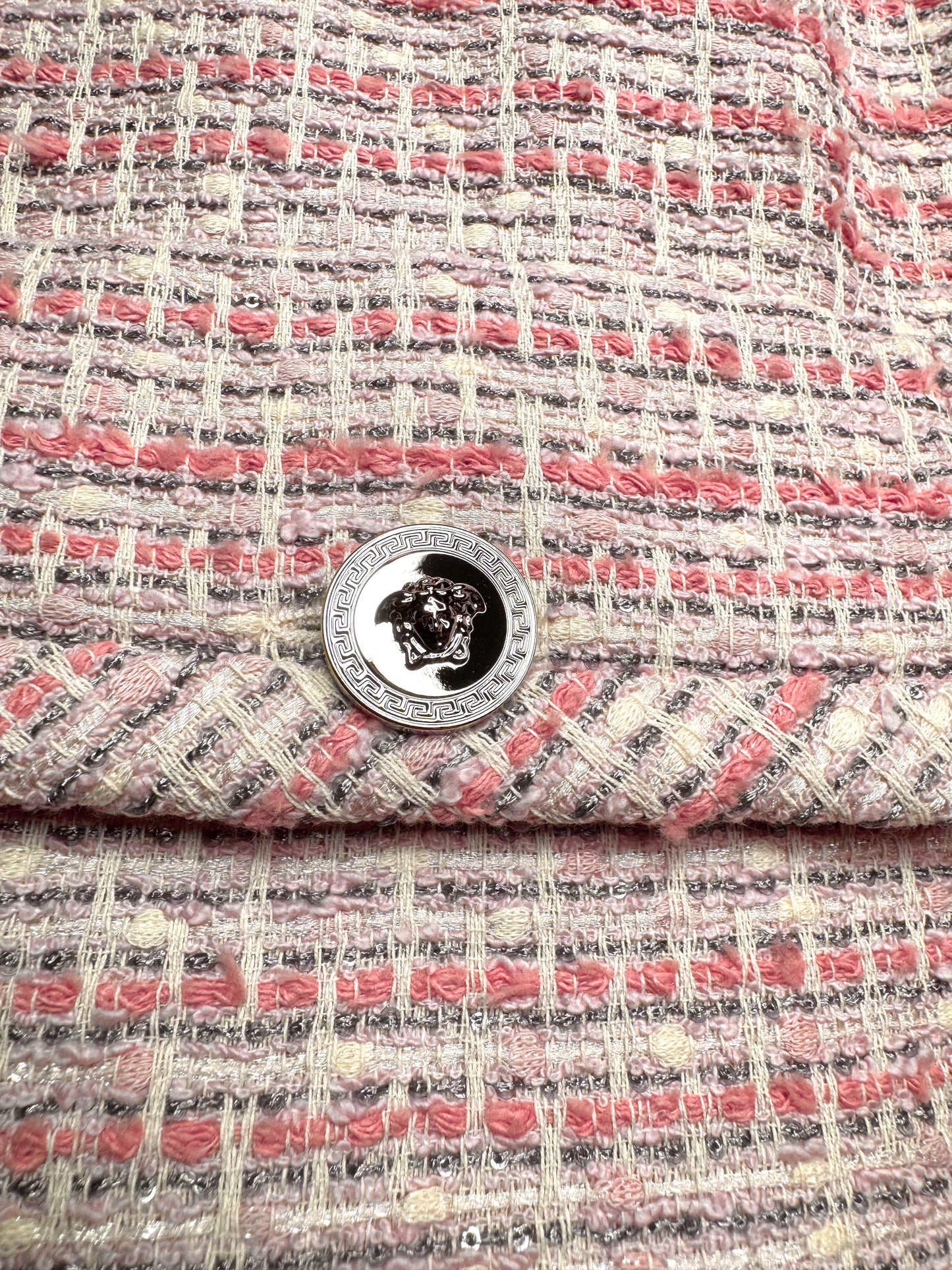 Gilet Versace tweed rosa crema con bottoni Medusa taglia 42 — foto 15