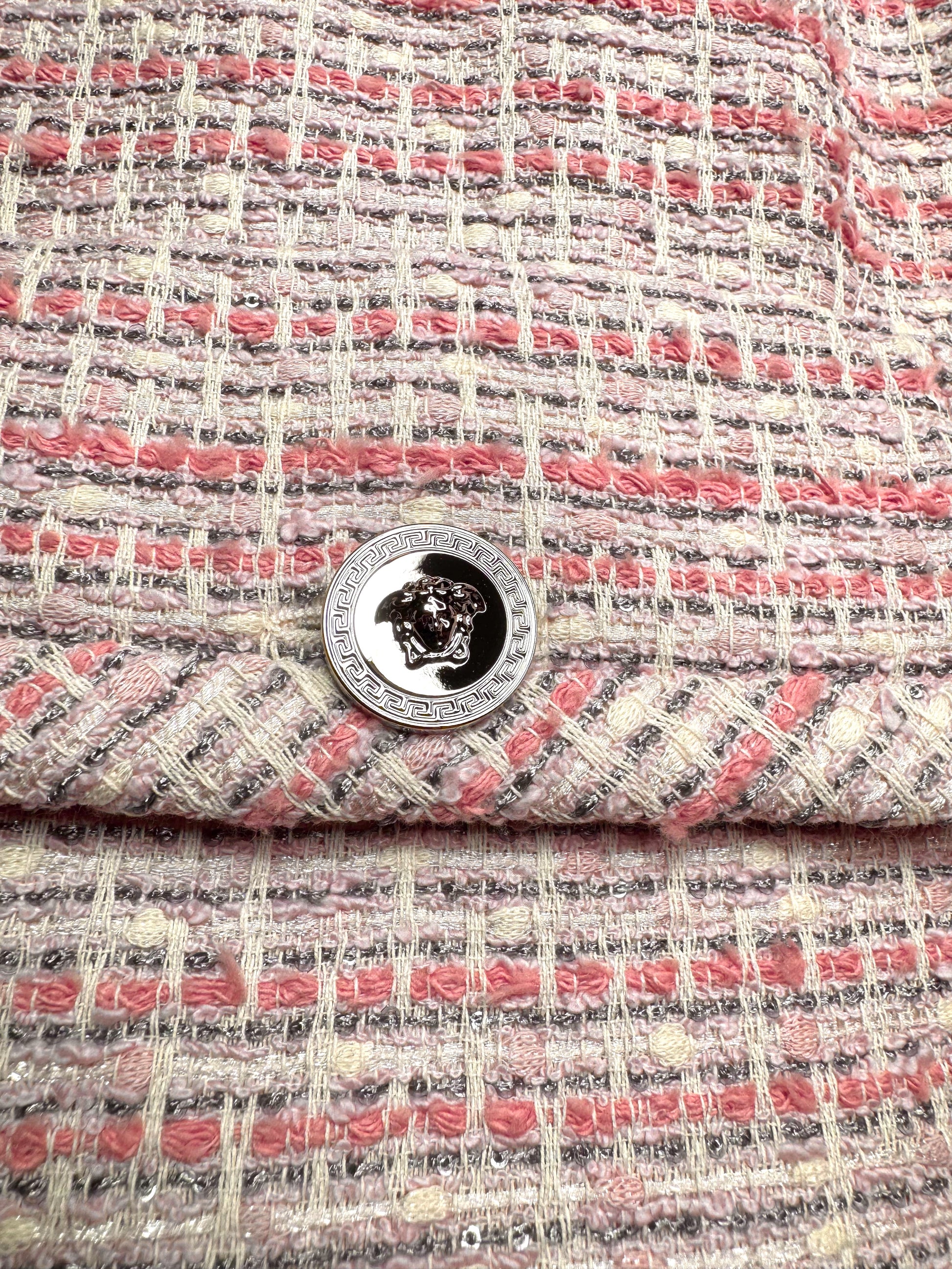 Gilet Versace tweed rosa crema con bottoni Medusa taglia 42 — foto 15