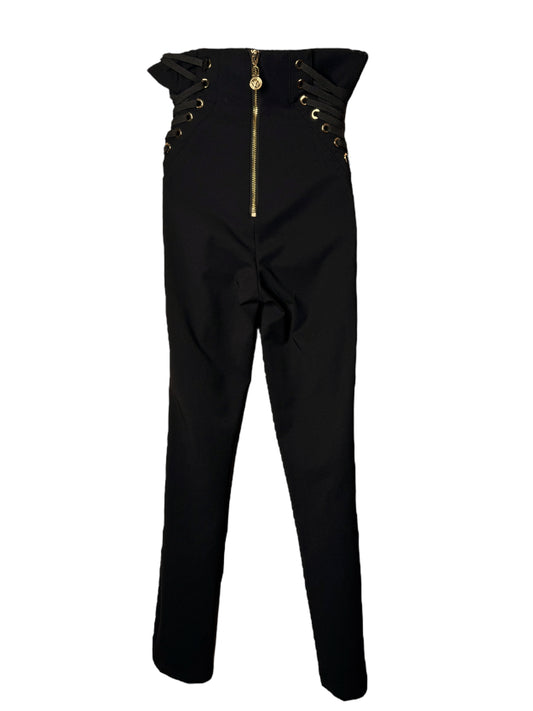 Pantaloni corsetto a vita alta Versace – Neri con dettagli Medusa – Taglia IT 38