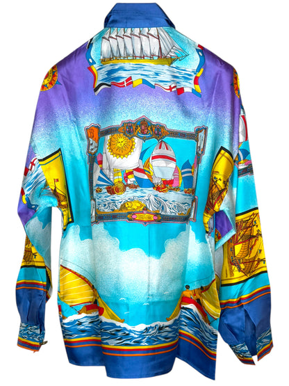Camicia vintage donna Versace Sport in seta stampa nautica - Tg. 38