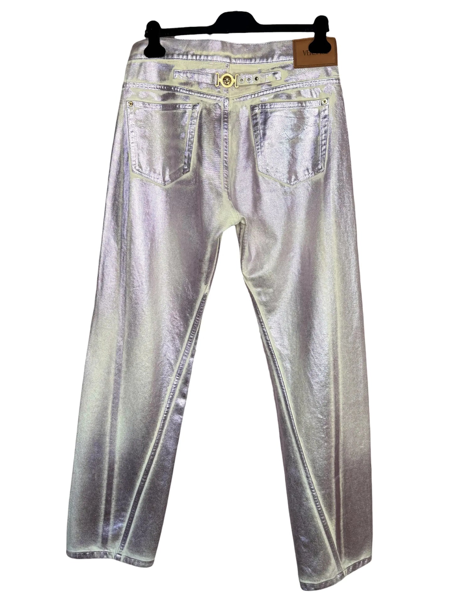 Versace jeans iridescenti Medusa denim metallizzato Made in Italy taglia 32
