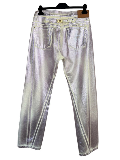 Versace jeans iridescenti Medusa denim metallizzato Made in Italy taglia 32