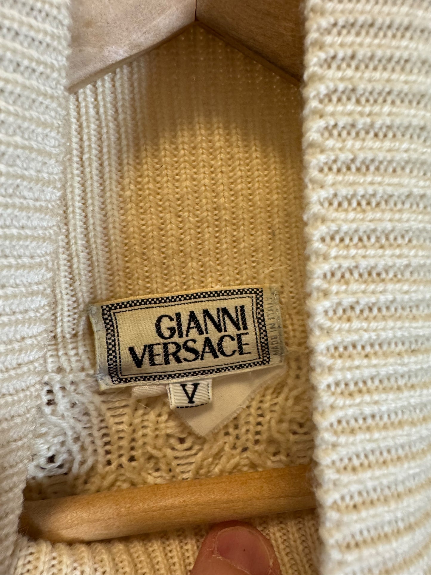 Maglione Gianni Versace Vintage in Lana, Lavorazione Intrecciata, Collo Alto (XL)