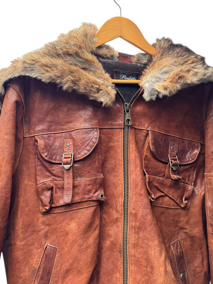 Giacca pelle vera con cappuccio e pelliccia - Made in Italy