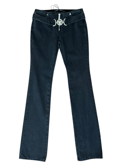 Jeans VERSACE Donna Tg 25 – Modello Flare Vita Bassa Nero con Medusa