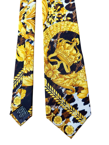 Cravatta vintage Gianni Versace seta stampa Wild Barocco animalier