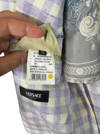 Versace completo uomo giacca e pantalone a quadri lilla/avorio Tg. 48 Made in Italy