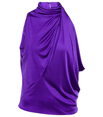 Top VERSACE Viola Drappeggiato con Scollo Profondo – Taglia 38 – Made in Italy