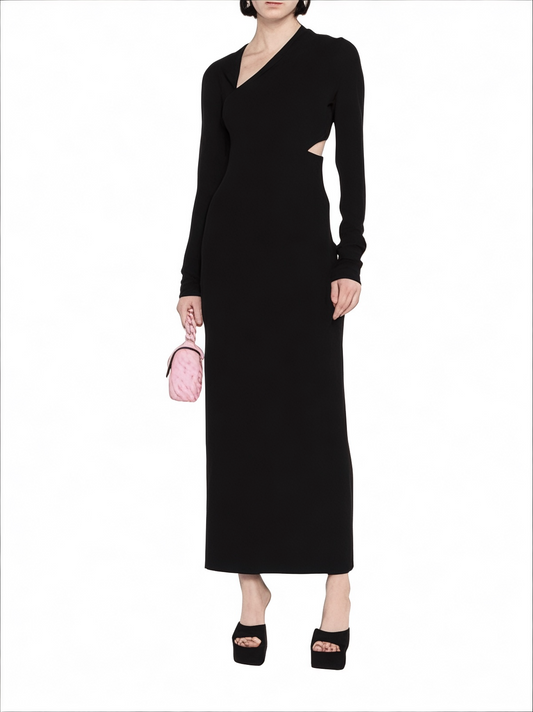 Versace Abito Lungo Nero con Cappuccio e Cut-Out Laterale - Taglia IT 38 - Made in Italy