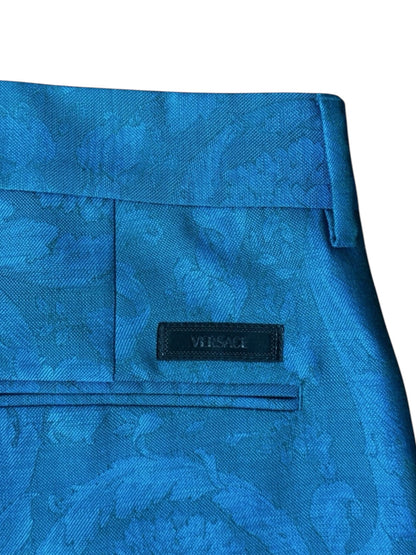 Pantaloni Versace turchesi in jacquard barocco - Taglia 48.