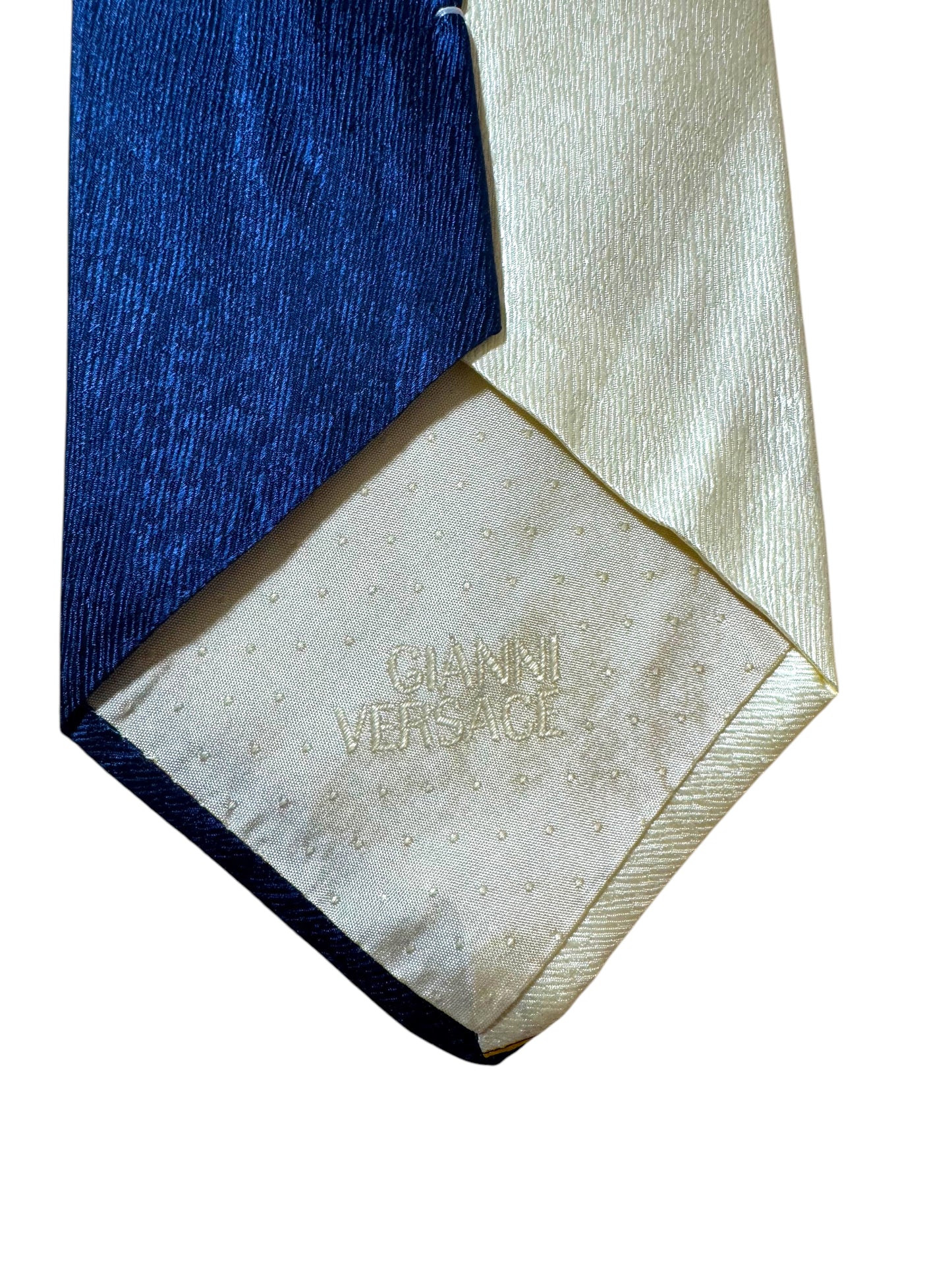 Cravatta Vintage Gianni Versace in Seta – Motivo Giapponese Blu Crema con Lanterne