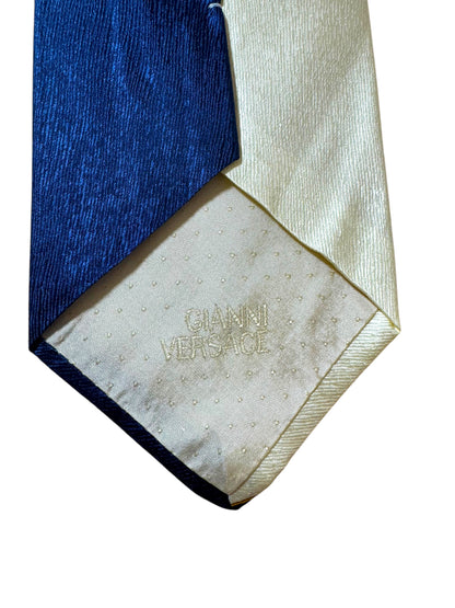 Cravatta Vintage Gianni Versace in Seta – Motivo Giapponese Blu Crema con Lanterne