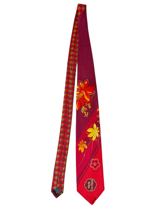 Cravatta Gianni Versace Vintage in Seta – Motivo Floreale Rosso/Bordeaux Giappone
