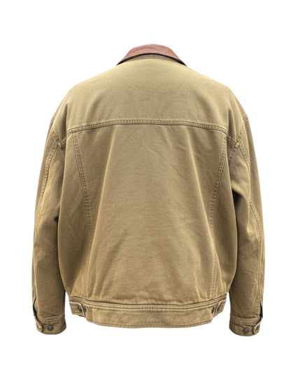 Giacca Camel Collection in cotone imbottita con colletto in pelle vintage