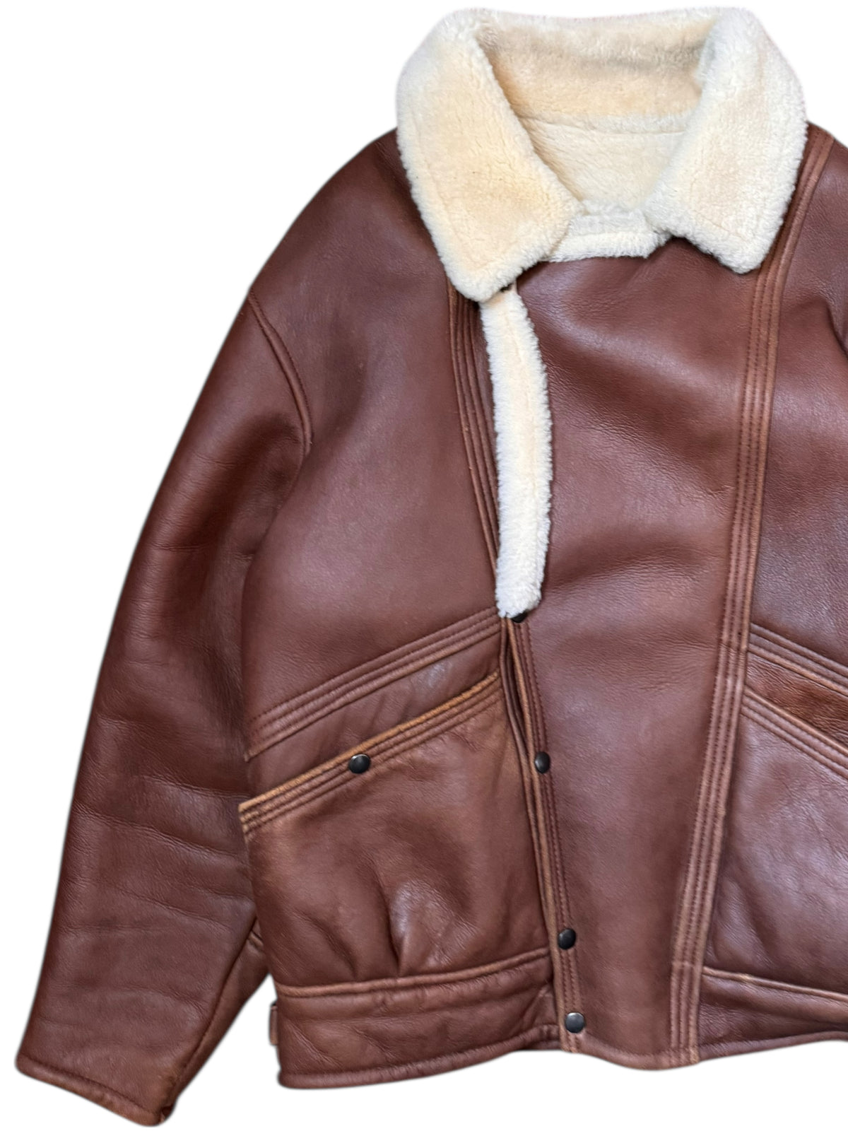 Giacca aviator vintage shearling montone marrone bomber oversize — foto 2